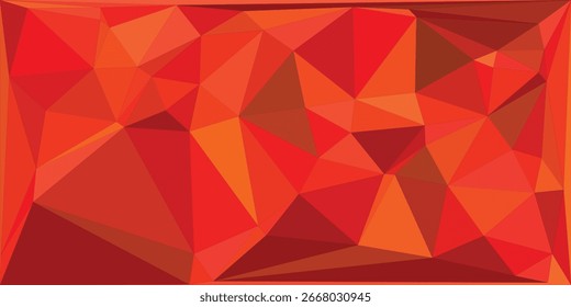 Ein dynamisches abstraktes Kunstwerk mit einem Mosaik aus roten und orangefarbenen polygonalen Formen, das ein Gefühl von Tiefe und Energie erzeugt.