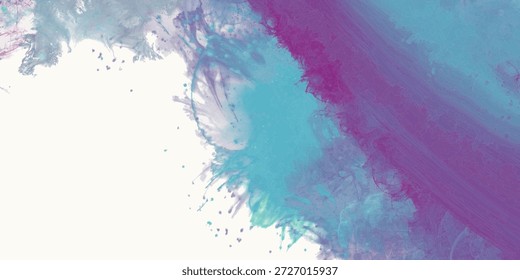 Dynamic abstract artwork with turquoise and purple paint splashes on white background, expressing creativity, motion, and modern artistic energy. vector