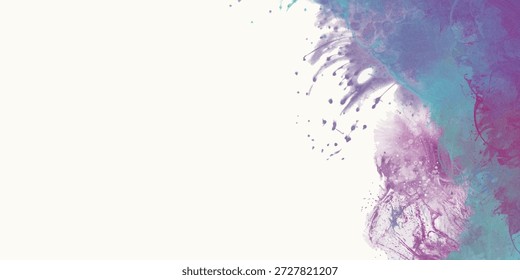 Dynamic abstract artwork with turquoise and purple paint splashes on white background, expressing creativity, motion, and modern artistic energy. vector