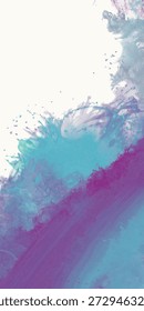Dynamic abstract artwork with turquoise and purple paint splashes on white background, expressing creativity, motion, and modern artistic energy. vector