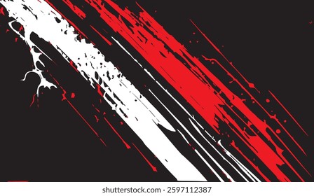 Dynamic abstract backdrop showcasing bold red and white brushstrokes against a stark black canvas creating an eye-catching and modern visual impact suitable for various creative endeavors