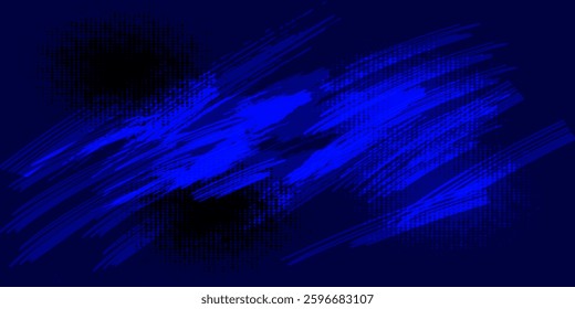Dynamic abstract background with bold blue brush strokes, halftone dots, and grunge textures. Perfect for modern designs, gaming themes, and futuristic digital artwork.