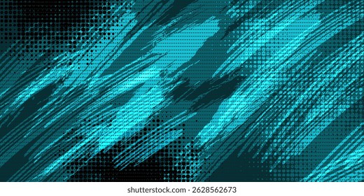 Dynamic abstract background with bold blue brush strokes, halftone dots, and grunge textures. Perfect for modern designs, gaming themes, and futuristic digital artwork.