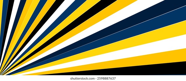 Dynamic abstract background with bold radial stripes in black, yellow, white, and blue. The energetic starburst pattern creates a striking visual effect, perfect for modern graphic designs.