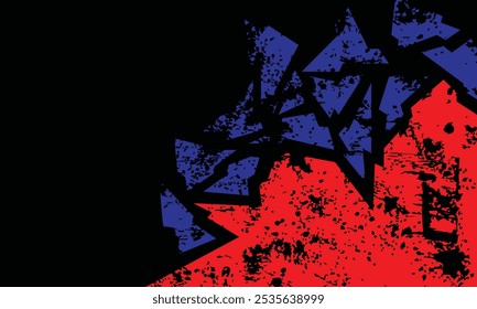 Dynamic abstract background with bold red and blue shapes, set against a dark background. backdrop banner poster card wallpaper website header design Racing.