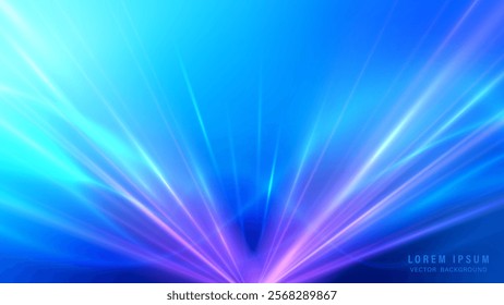 Dynamic abstract background with bright blue, light purple gradient and glowing beam effect. Vector illustration