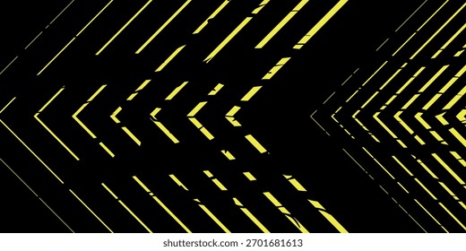 A dynamic abstract background with bright yellow fragmented lines forming chevron patterns on a black backdrop. The high-contrast design creates a sense of forward movement.