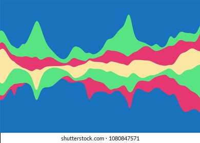 Dynamic abstract background with color waves on a blue background. Vector illustration.