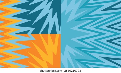 Dynamic abstract background features striking zigzag patterns in vibrant orange and green hues, creating an energetic and modern visual appeal for design projects