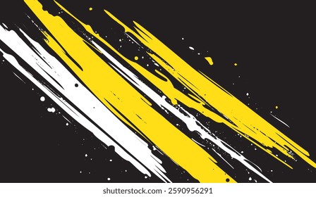 Dynamic abstract background featuring bold yellow and white brushstrokes against a stark black backdrop, creating a striking modern and energetic visual texture