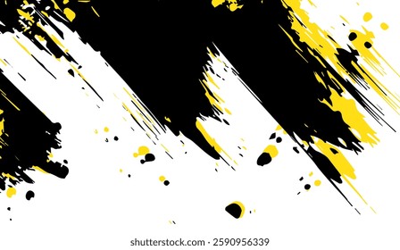 Dynamic abstract background featuring bold black and yellow brushstrokes creating an edgy and visually striking composition with a high-contrast aesthetic