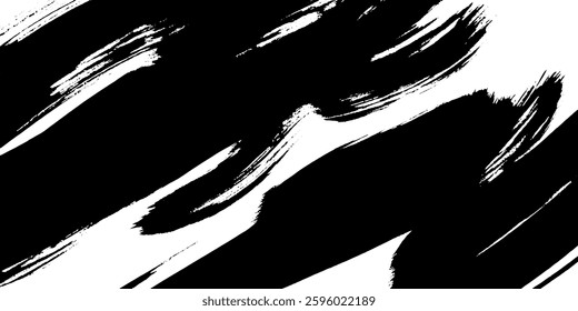 A dynamic abstract background featuring bold black brush strokes on a white canvas. The strokes create a sense of movement and energy, suitable for artistic designs.