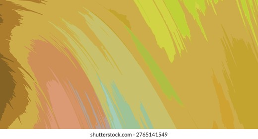 Dynamic abstract background featuring broad, expressive brushstrokes in a palette of warm browns, yellows, and oranges, accented with streaks of lime green and soft blue, creating a textured and arti.