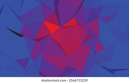 A dynamic abstract background featuring a chaotic arrangement of blue and red polygons with a contrasting white center, creating a sense of depth and texture.