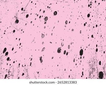 A dynamic abstract background featuring a chaotic arrangement of black ink splatters and grunge textures on a bright pink canvas, rendered in a distinctive silhouette style.