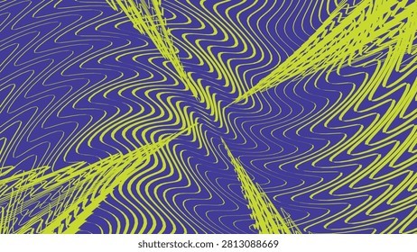 A dynamic abstract background featuring complex, distorted wavy lines in a vibrant lime green over a dark blue canvas. The pattern combines flowing wave vectors with chaotic, sharp line distortions, creating a unique optical illusion and an energetic sense of digital glitched movement. Perfect for modern graphic designs, creative posters, and artistic wallpapers.
#AbstractArt #WavyLines #OpticalIllusion #GreenAndBlue #GraphicDesign #DistortedPattern #DigitalGlitch #VectorArt #CreativeBackground #Wallpaper