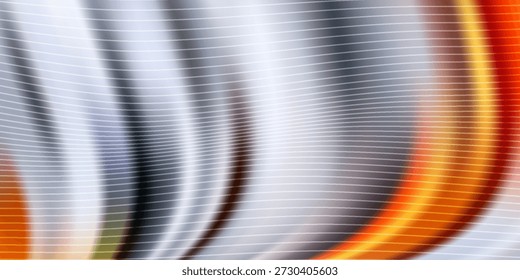 Plano de fundo abstrato dinâmico com padrões curvos e listrados e uma mistura de brilho laranja com tons azuis frios.
