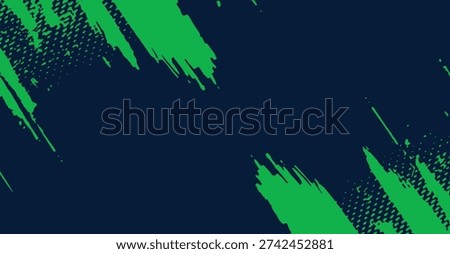 Dynamic abstract background featuring energetic lime green brushstrokes and organic splatters against a deep navy blue canvas with subtle halftone dots, perfect for modern design projects