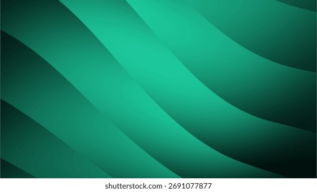 Dynamic abstract background featuring flowing wavy stripes with a smooth teal and emerald green gradient. Perfect for modern digital designs, web banners, presentations, and contemporary branding visu