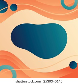 Dynamic abstract background featuring vibrant orange and blue shapes with flowing lines and circular elements. Perfect for modern design projects.