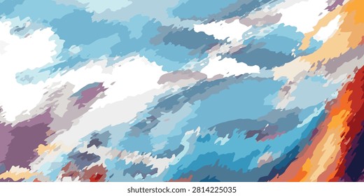 Dynamic abstract background featuring vivid brushstrokes and cloud-like formations in a lively, colorful scheme.