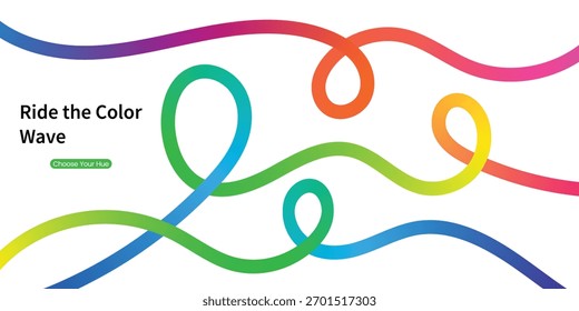 Um plano de fundo abstrato dinâmico com linhas de ondas coloridas fluindo em gradientes vibrantes de arco-íris em um fundo branco limpo, simbolizando criatividade, energia e movimento para banners e branding modernos.