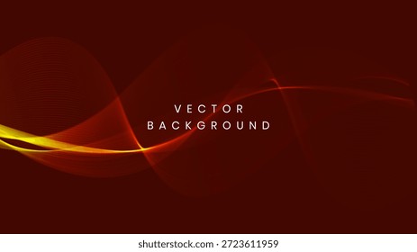 Fondo abstracto dinámico con ondas rojas o curvas de seda carmesí y rayas de luz amarilla brillante sobre un fondo marrón oscuro