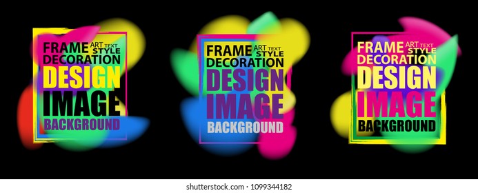 Dynamic abstract background fluid shapes poster covers set with hipster and memphis colors. Frame for text modern art.  Vector illustration.