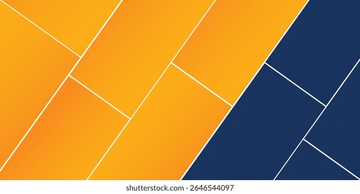 Dynamic abstract background with geometric shapes in gradients of orange and deep blue, separated by white lines