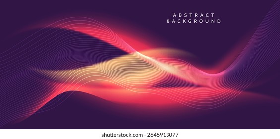 Dynamic abstract background on a dark purple background. The lines have colors that change from light yellow to orange and red, giving the image a warm and energetic feel.