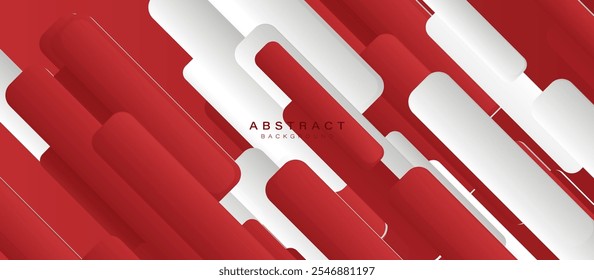 Fundo abstrato dinâmico com vermelho e branco sobrepondo formas arredondadas, perfeito para projetos modernos e apresentações
