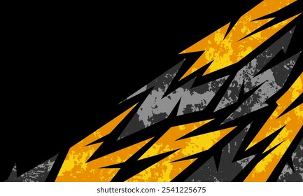 Dynamic abstract background with sharp, jagged shapes in orange, gray, and black, creating a sense of movement and energy.