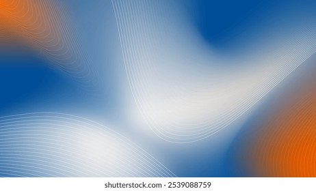 Dynamic abstract background with smooth blue and orange gradient waves and white lines, creating a modern and fluid design.