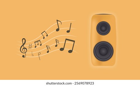 Dynamic abstract background with a speaker and flowing music notes, perfect for creative projects