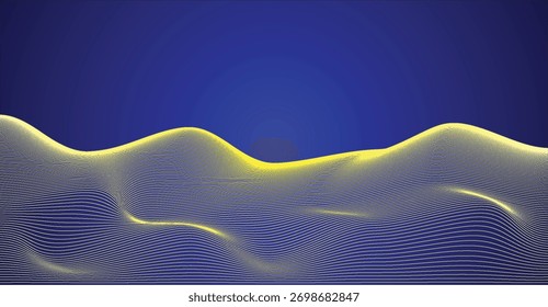 Dynamic abstract background with undulating yellow lines creating a wave-like pattern over a deep blue gradient, evoking a sense of motion and digital art.
