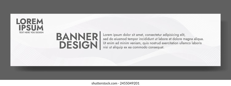 Dynamic abstract banner template adorned with gradient waves blending from white to soft grey, offering an ideal canvas for creating captivating headers, promotional banners, and graphic elements