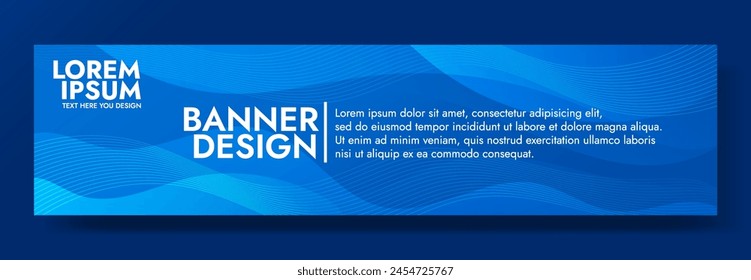 Dynamic abstract banner template with gradient waves ranging from blue to navy, perfect for eye catching headers, promotional banners, and graphic elements,