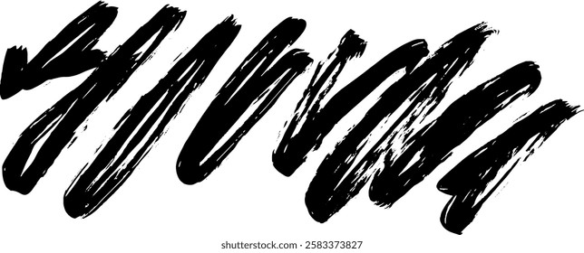 A dynamic, abstract black brush stroke design on a white background, showcasing bold and expressive lines.