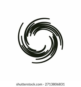 Gráfico espiral negro abstracto dinámico que representa la rotación de energía del movimiento y una fuerza poderosa con una estética minimalista