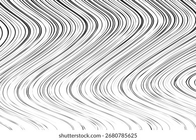 Dynamic Abstract Black Wavy Lines Vector Pattern on White Background. Modern Curved Monochrome Stripe Texture Design