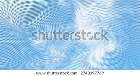 Dynamic abstract blue background featuring flowing halftone dots forming smooth wave patterns. Modern digital design with a clean and futuristic look, ideal for technology themes, presentations, websites, banners, and creative marketing materials.
