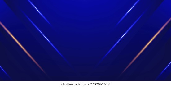 Dynamic abstract blue background with glowing diagonal light trails creating a sense of speed and technology. Ideal for corporate presentations, digital marketing, and futuristic themes.