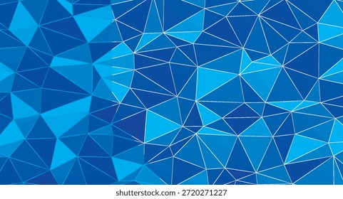 Un fondo geométrico azul abstracto dinámico con una red de Formas poligonales interconectadas y facetas, ideal para la tecnología moderna, datos o presentaciones corporativas