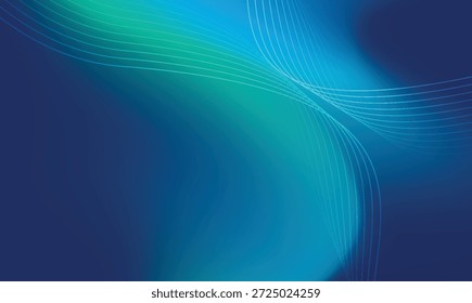 Fundo de gradiente azul e verde abstrato dinâmico com linhas brancas fluentes elegantes, ideais para apresentações de tecnologia moderna, marca corporativa ou projetos de arte digital