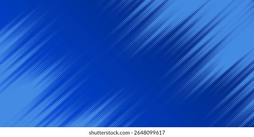 Dynamic abstract blue halftone background with diagonal speed lines. Perfect for modern designs, tech themes, comic-style effects, and energetic visual projects. 