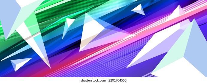 Dynamic abstract blue, pink, violet horizontal background for placing text. Diagonal pattern with triangular shapes.