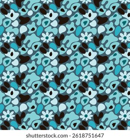 Dynamic Abstract Blue and Teal Floral Pattern with Organic Shapes