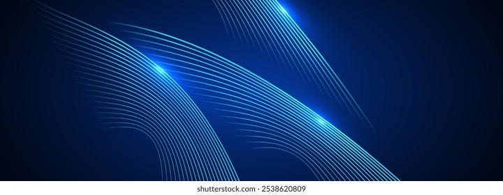 Dynamic abstract blue wave lines on dark background.