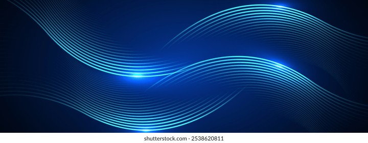 Dynamic abstract blue wave lines on dark background.