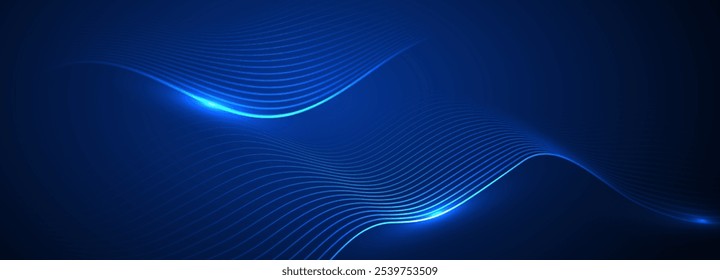 Dynamic abstract blue wave lines on dark background.